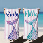 personalised mermaid towels two designs custom name beach towel