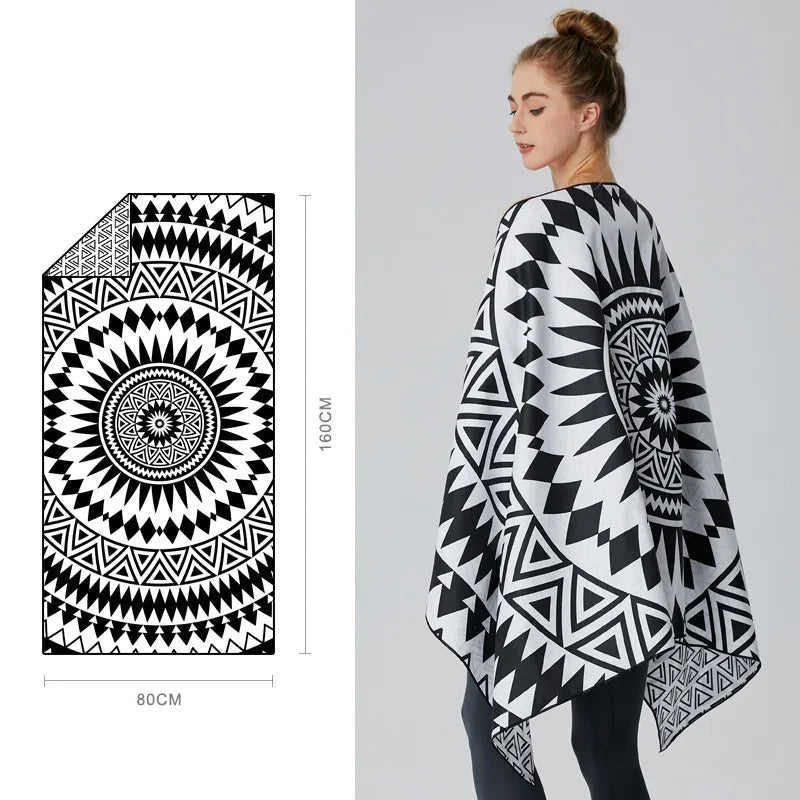 monochrome mandala velvet microfibre towel black white design