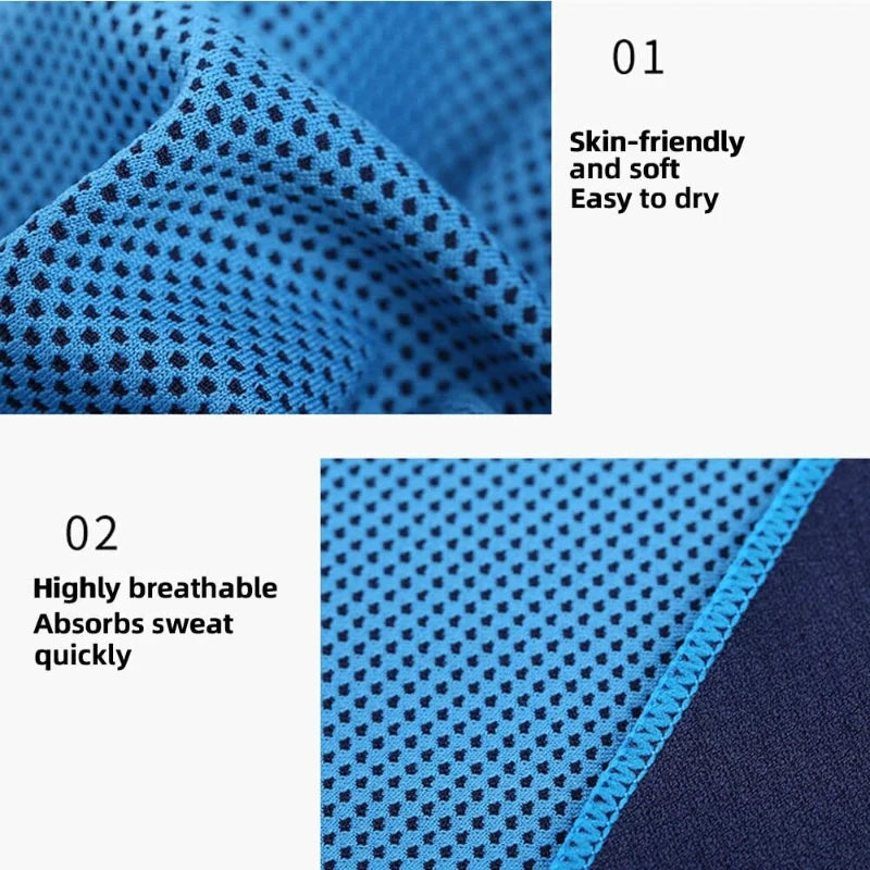 Cooling towel fabric detail showing quick dry breathable microfibre for heat relief