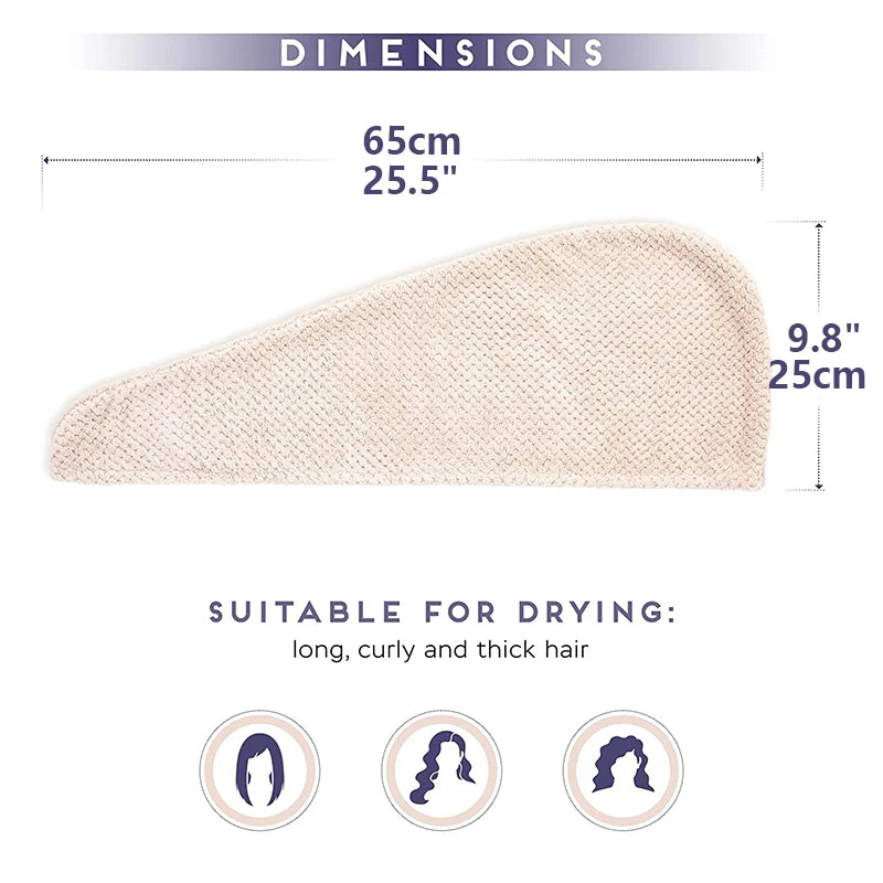 Microfibre hair towel turban size and dimensions, waffle weave quick dry towel measurements