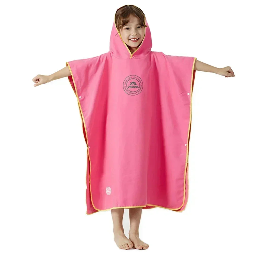 pink kids microfibre swim poncho hooded towel