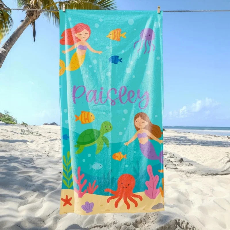 kids personalised microfibre towel mermaid design