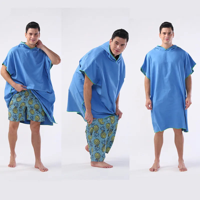 Diep Oceaanblauwe BeachFlow poncho met capuchon voor strand en vakantie