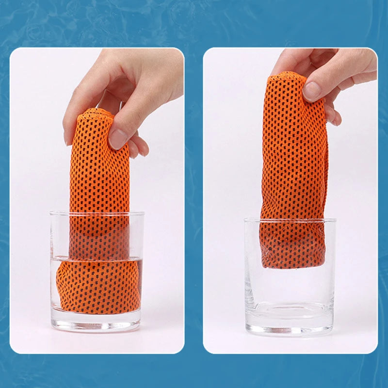Putting cooling towel into silicone case, compact quick dry sports towel storage
