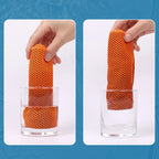 Putting cooling towel into silicone case, compact quick dry sports towel storage