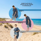 Gebruik van microvezel surfponcho voor omkleden na zwemmen en surf