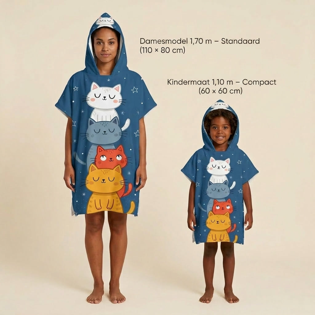 MiniCat kinderponcho met capuchon in Compact en Standaard maat