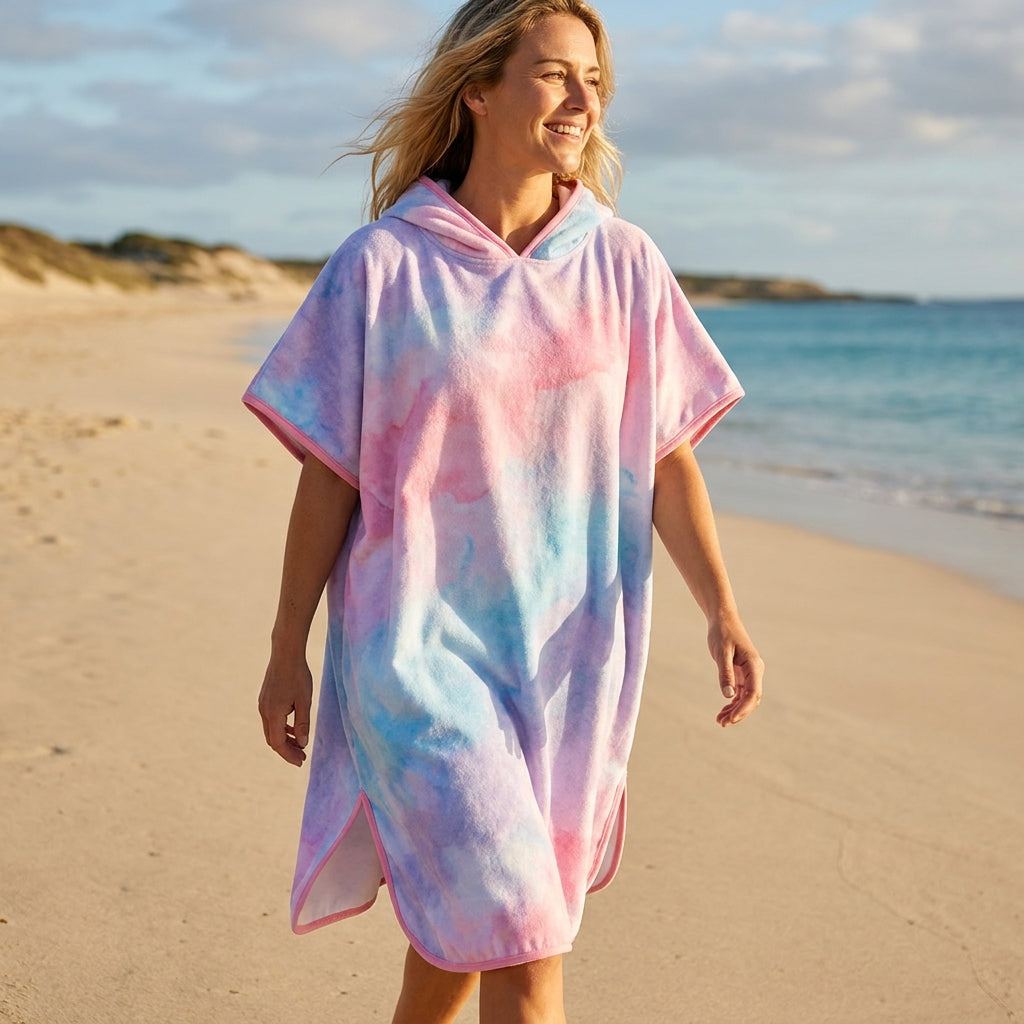 Sneldrogende Microvezel Poncho met Capuchon – Pastel Koraal