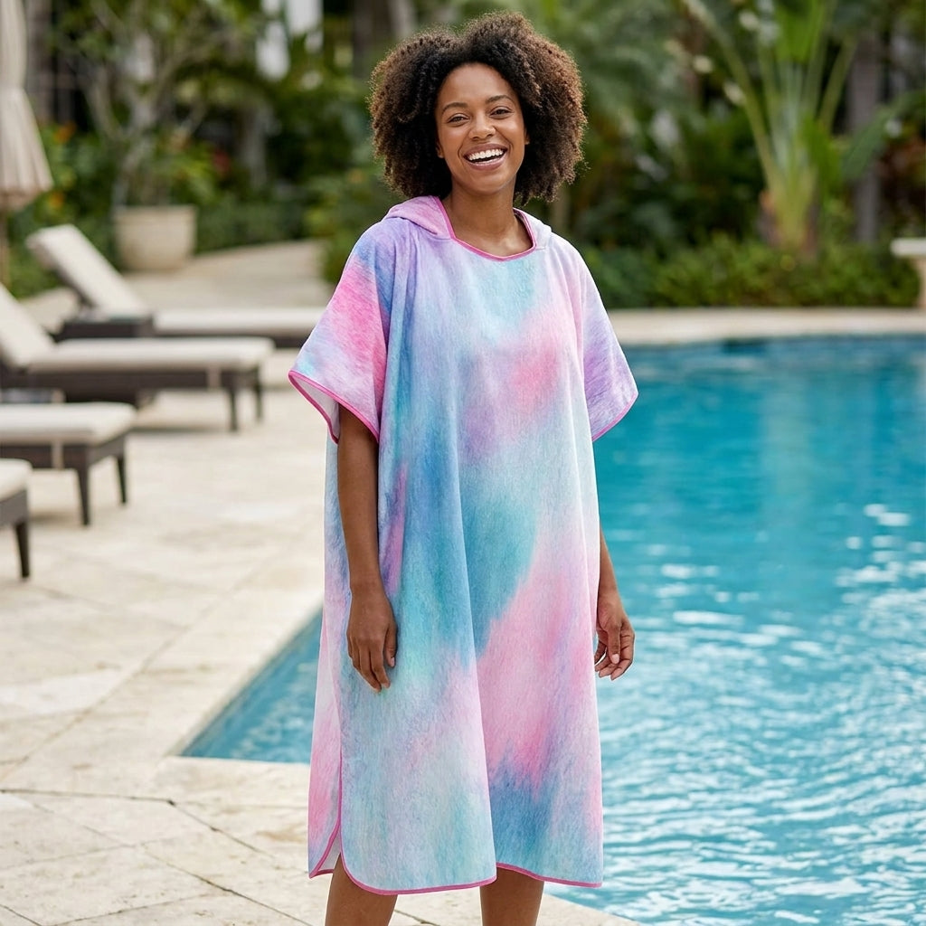 Sneldrogende Microvezel Poncho met Capuchon – Pastel Koraal