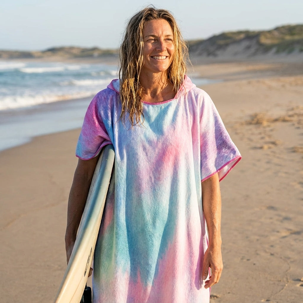 Sneldrogende Microvezel Poncho met Capuchon – Pastel Koraal