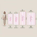 Personalised striped towel size guide showing dimensions for different body coverage