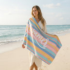 printed velvet microfibre towel beach use soft quick dry towel colorful striped design